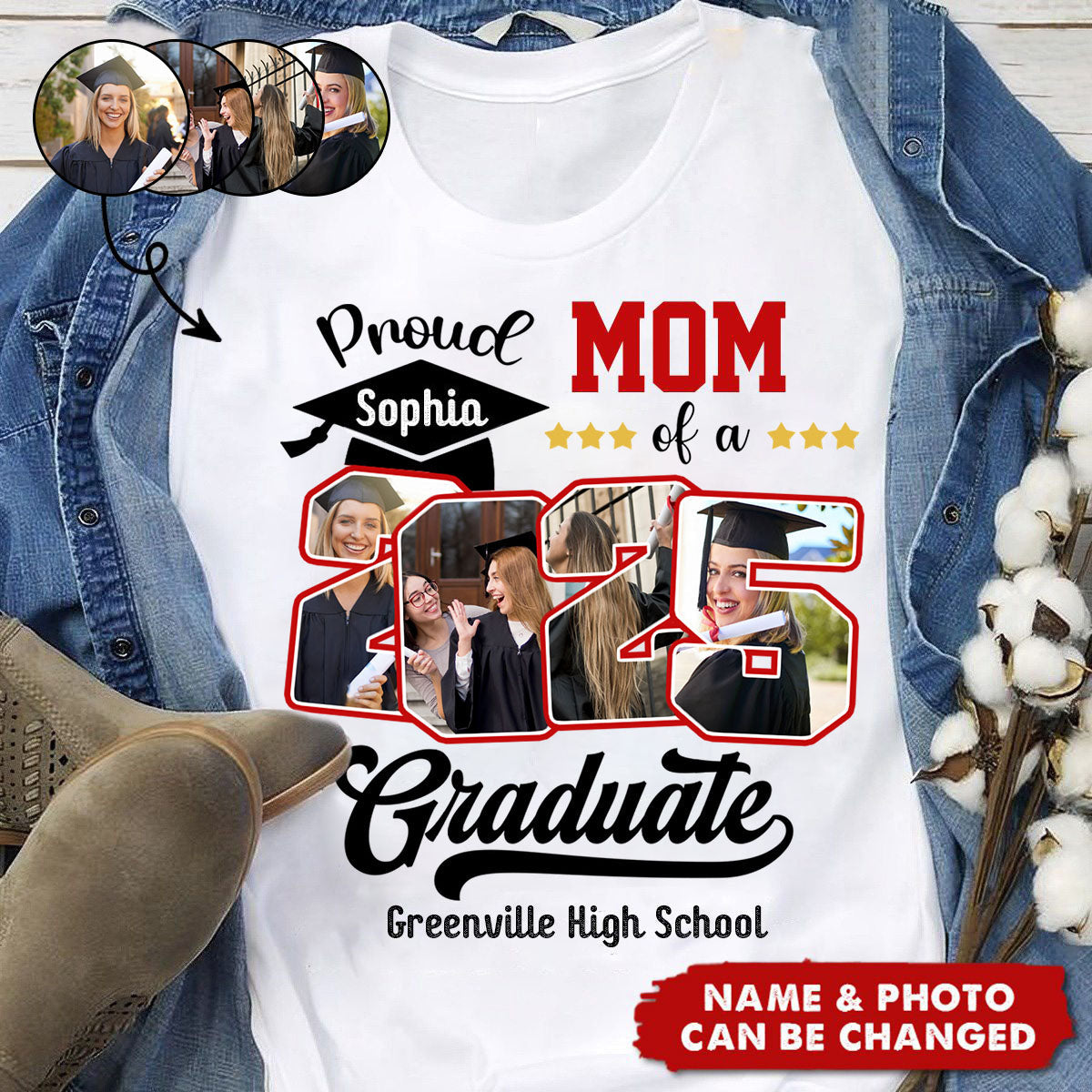 Custom Photo Proud Family Of A Class Of 2025 Graduate Senior - Personalized Graduation T Shirt