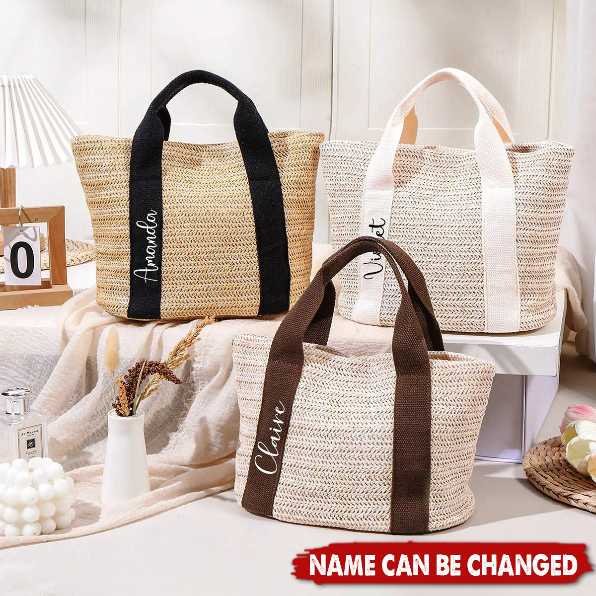 Custom Handwoven Straw Beach Shoulder Bag