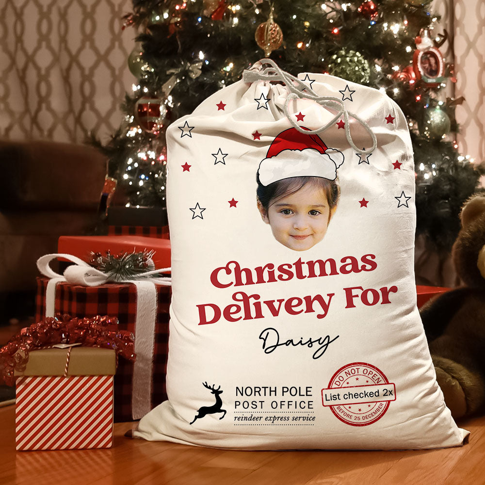 Custom Christmas Delivery Face Photo Family Christmas Bag, Christmas Gift